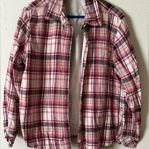 Lee Women’s Casual Pink and Brown Plaid Shirt